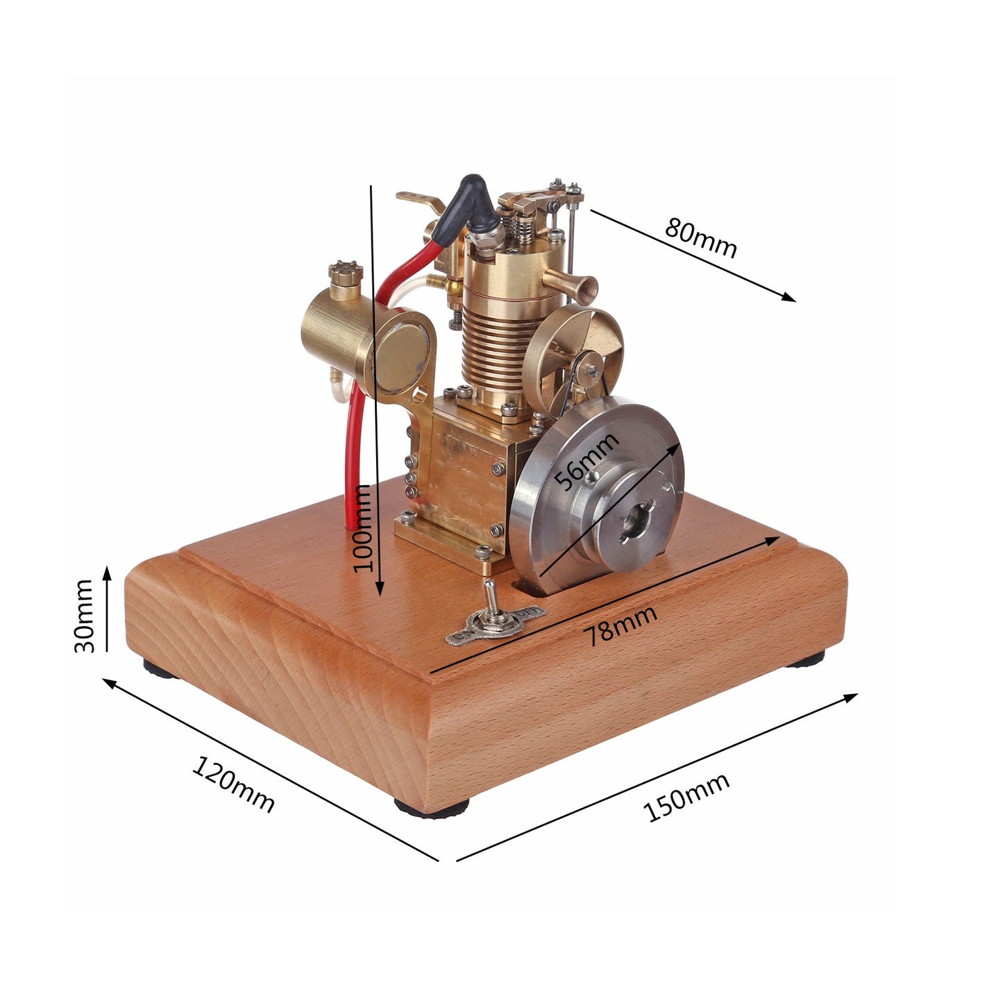 Mini 4-Stroke Gasoline Engine Model with Wooden Base - M16 1.6cc Vertical Air-cooled Single-cylinder Engine Models Diyengmod