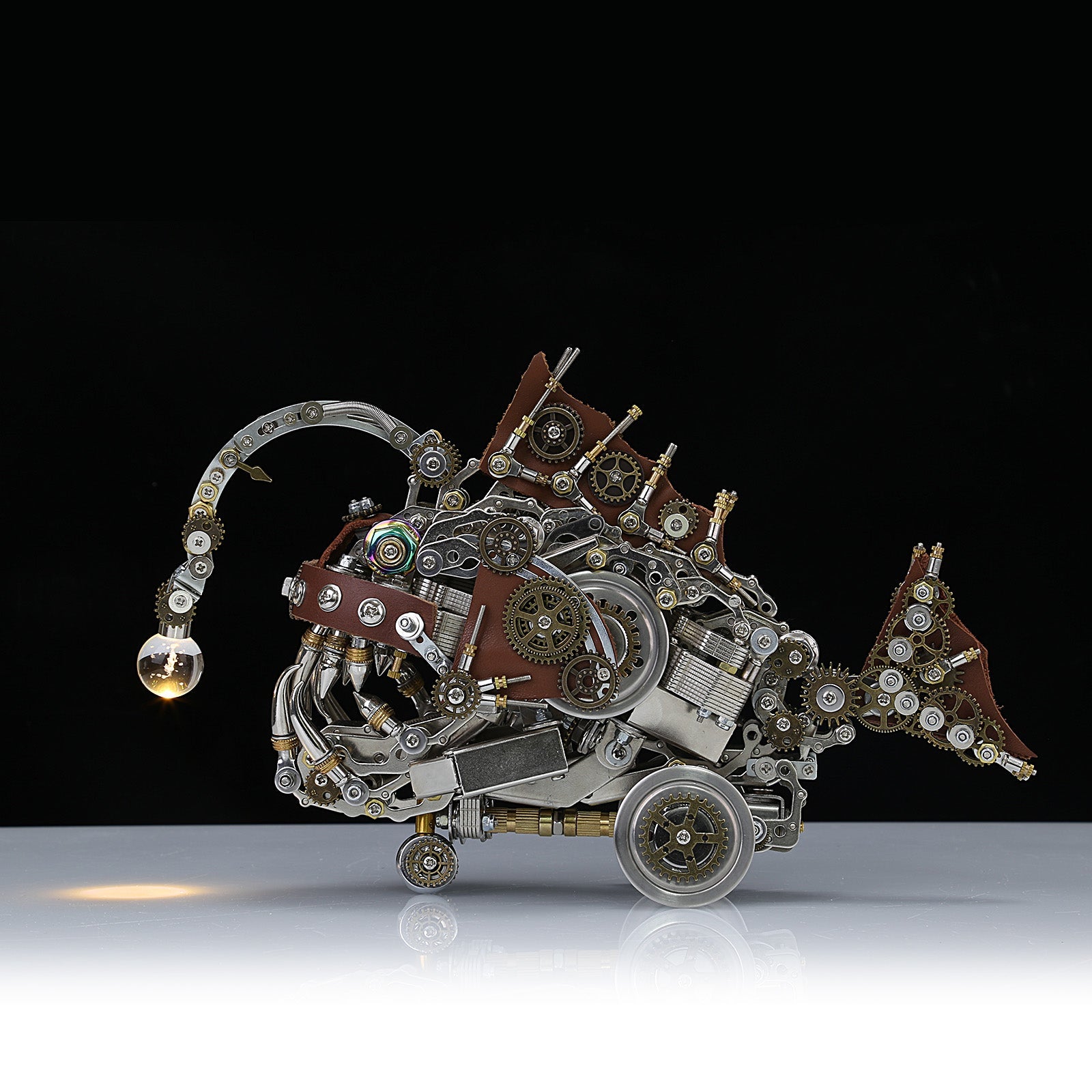 Steampunk 3D Metal Anglerfish Puzzle Model with Luminous Bulb - 1064 PCS DIY Assembly Gift 3D Puzzle Model Kit Diyengmod