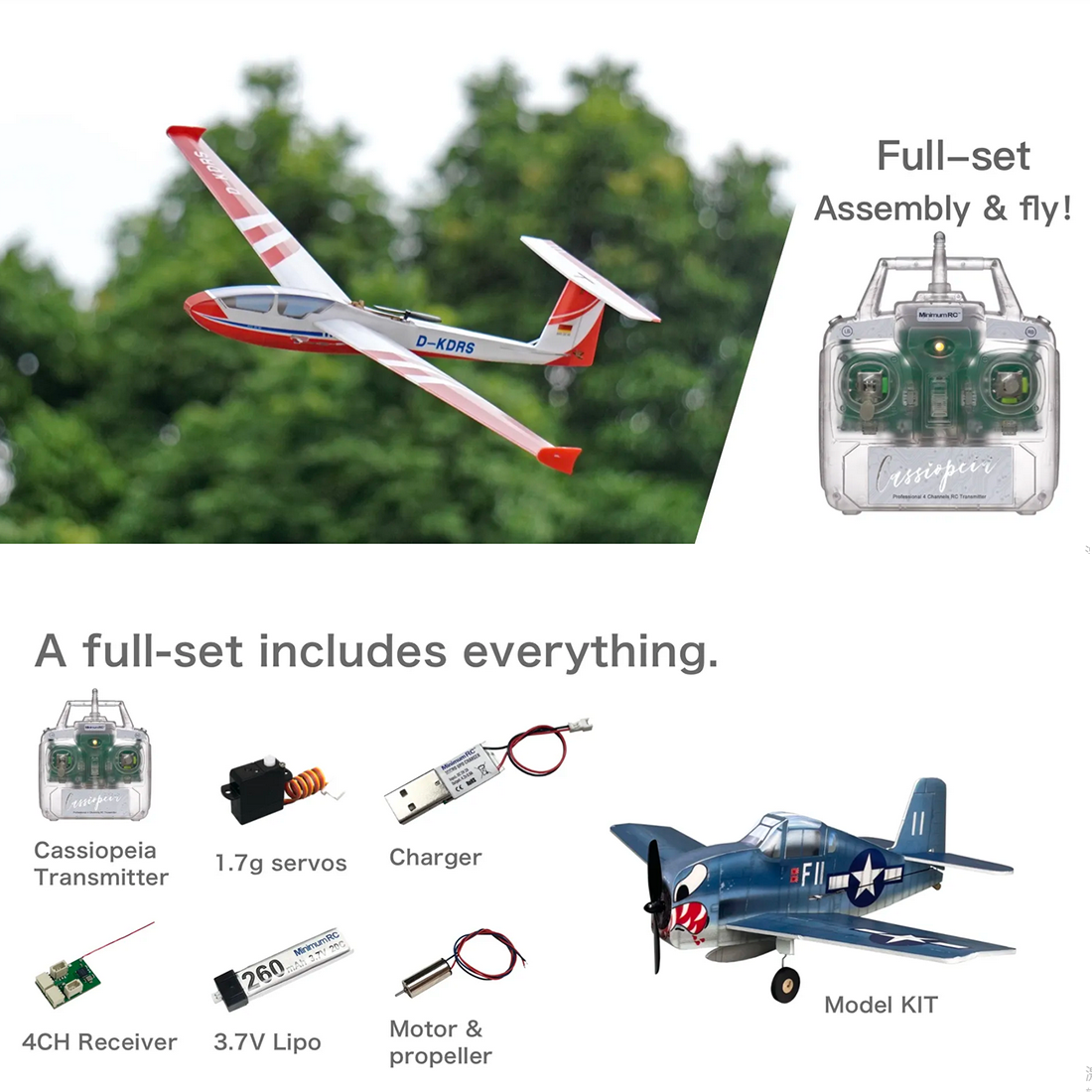 MinimumRC ASG-32 3CH RC Mini Fixed-Wing Monoplane Kit - Ready to Fly Airplane Model RC Airplane Diyengmod Ready To Fly/Left-hand Throttle