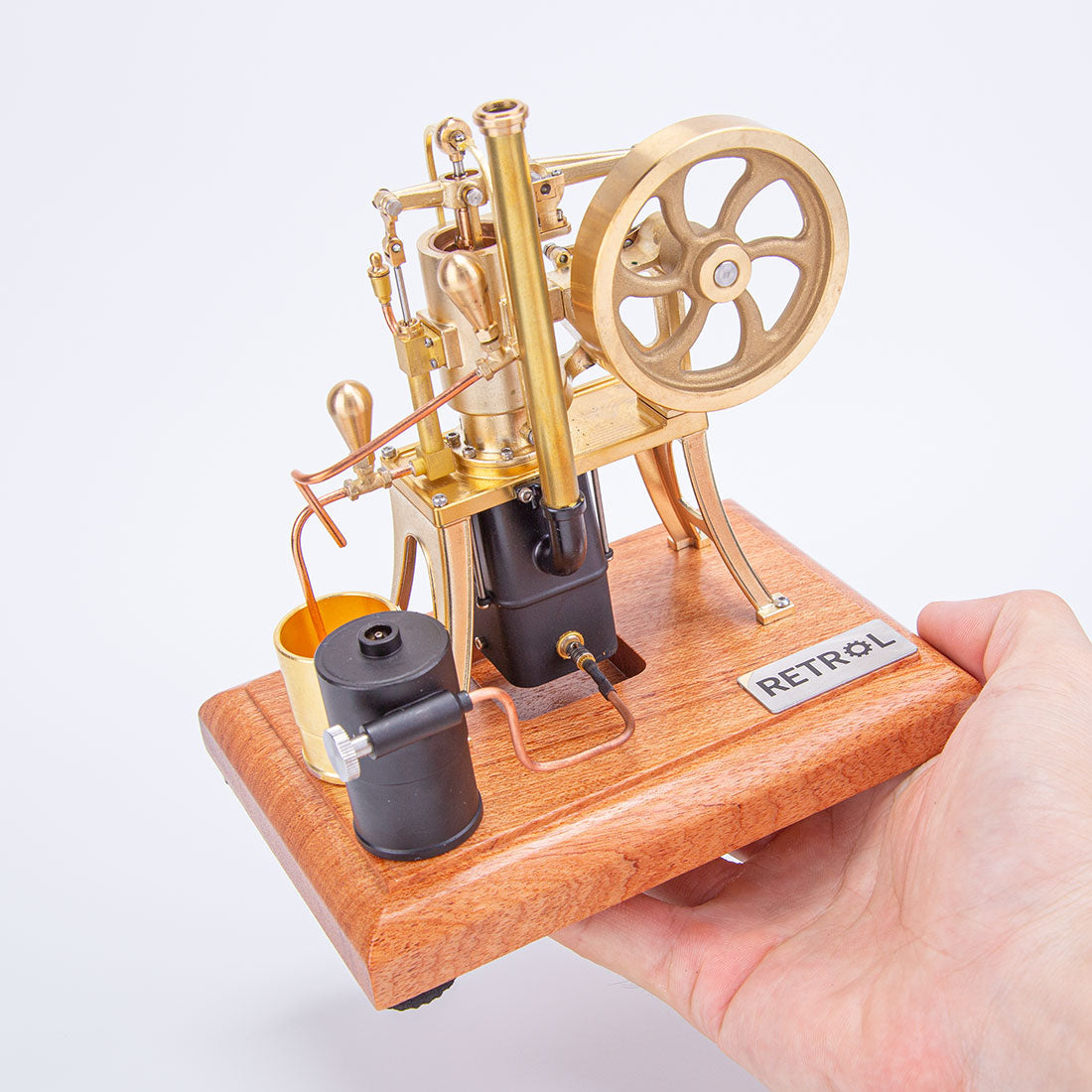 RETROL R01 1/12 Scale Water-Cooled Stirling Engine Model - Mechanical Hot Air Pumping Toy Set Engine Model Diyengmod Golden