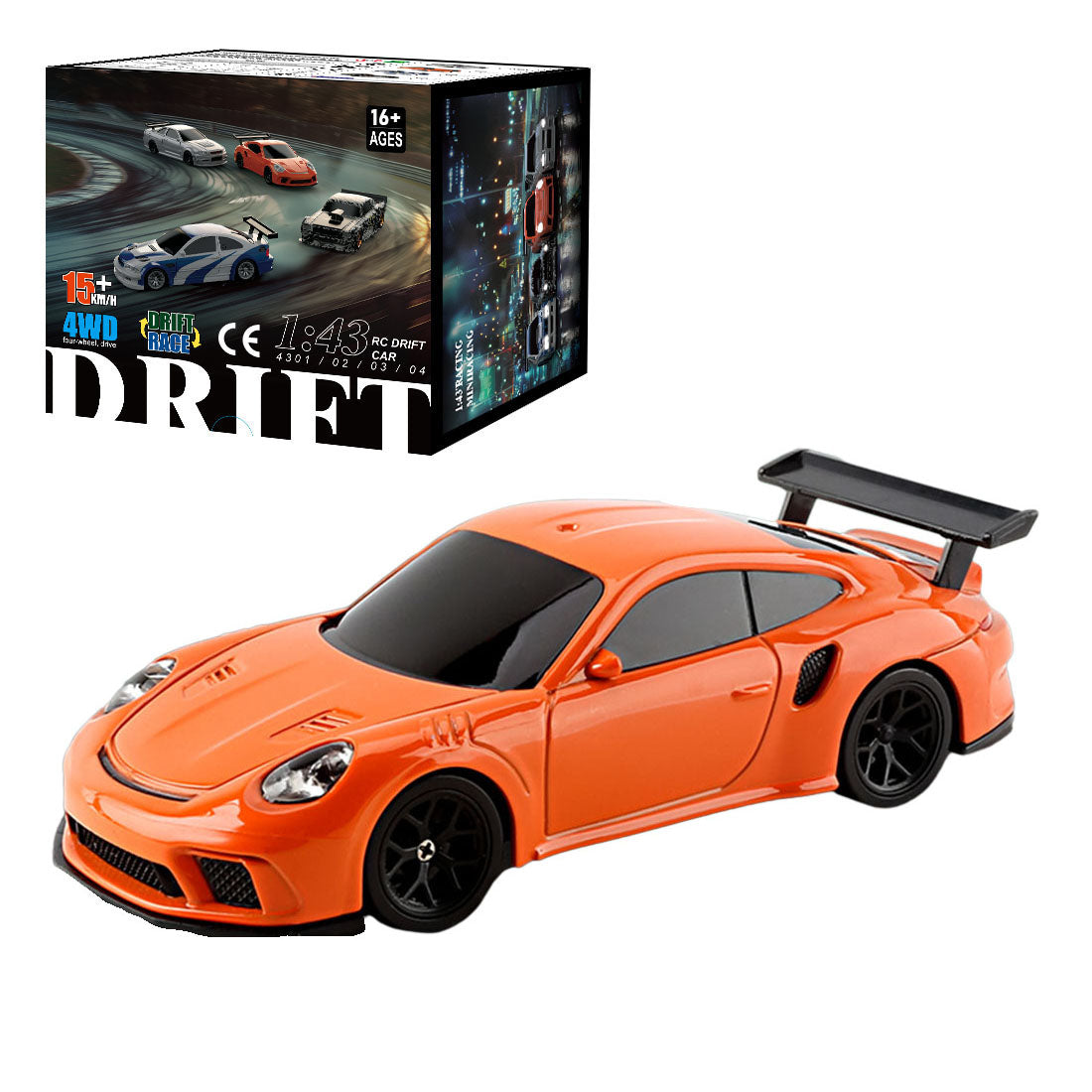 1/43 Scale 2.4G 4WD Electric Mini Drift Racing Car - DIYEngMod Ultimate Edition RC Car Diyengmod RTR Version Orange