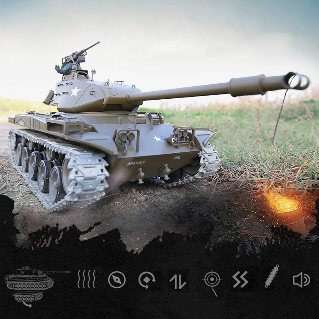 1/16 Scale 2.4G Remote Control American M41A3 Walker Bulldog Tank with LED Lights and Sounds - Ideal Model for Collectors and Kids RC Tank Diyengmod