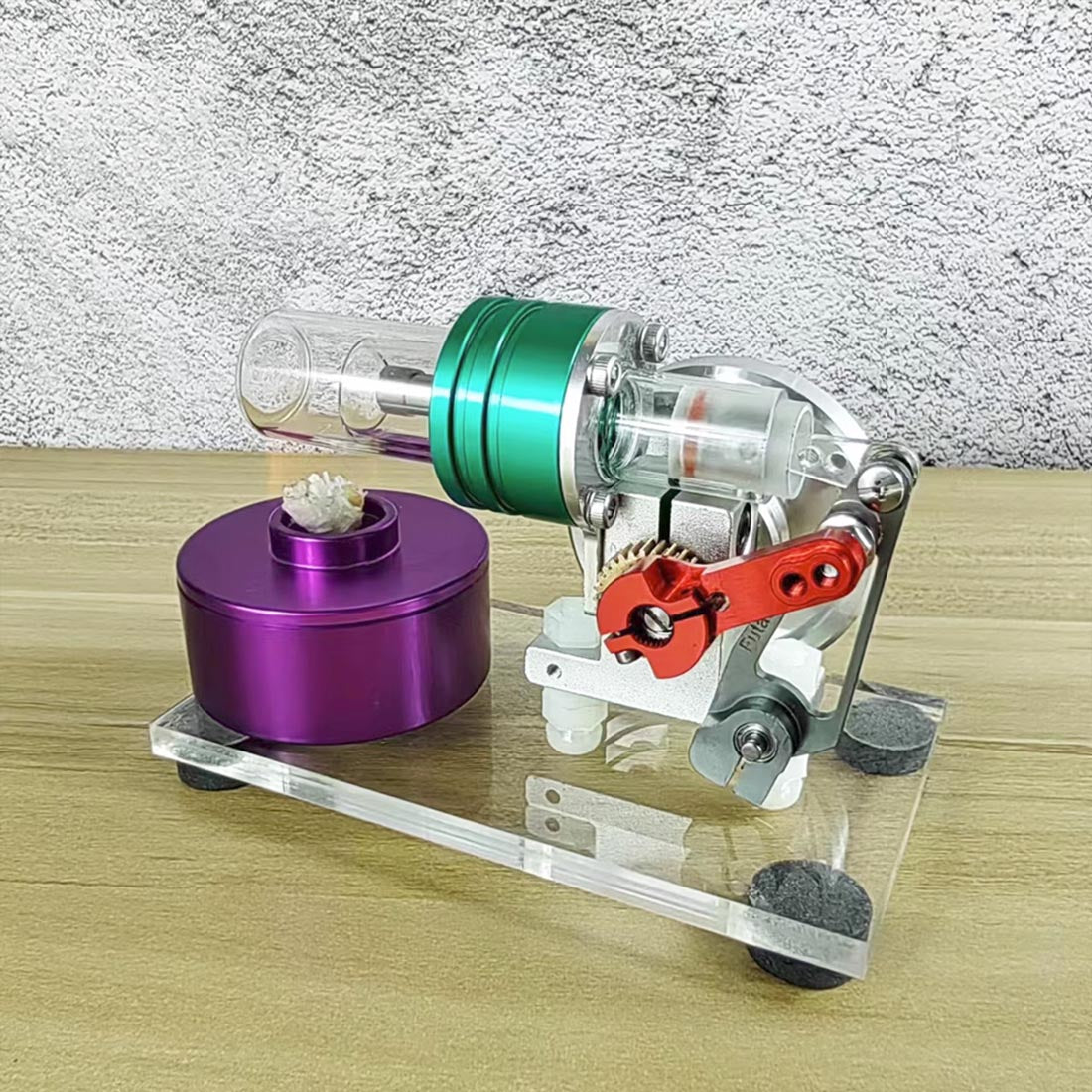 Colorful Mini Beta Hot Air Stirling Engine Model with Wooden Base Stirling Engine Diyengmod