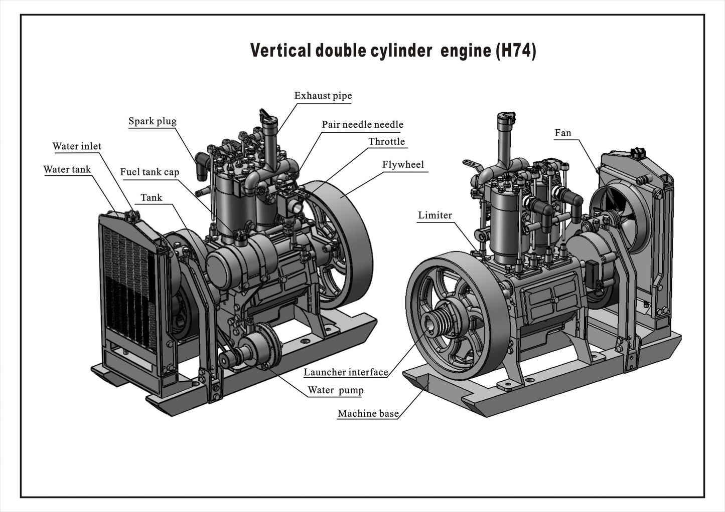 H74 Vintage 5CC Dual-Cylinder 4-Stroke Water-Cooled Gasoline Engine Model - DIY Mechanical Craft Engine Model Diyengmod