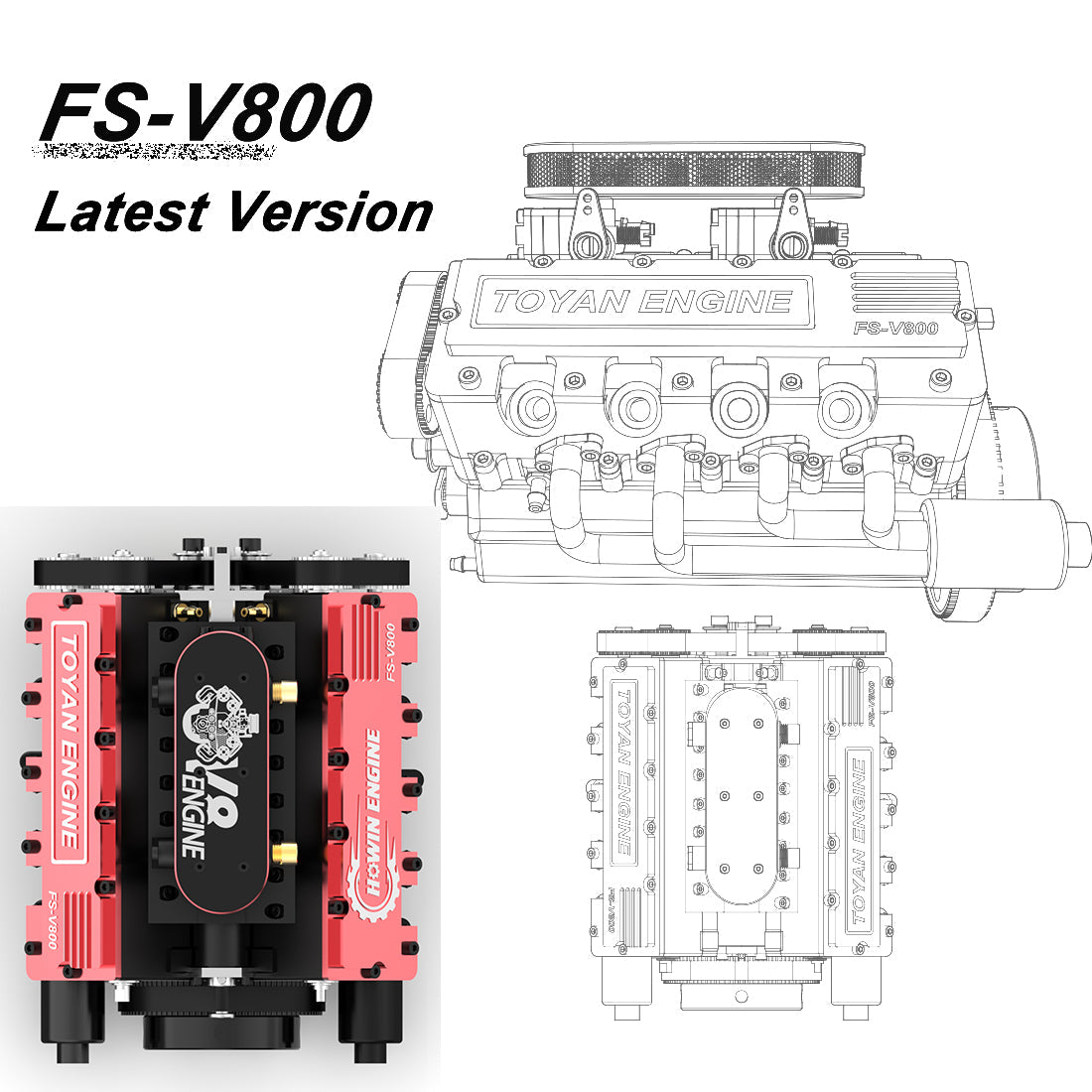 TOYAN 28cc V8 Engine FS-V800 Model Kit with Supercharger and Accessories RC Engine Diyengmod