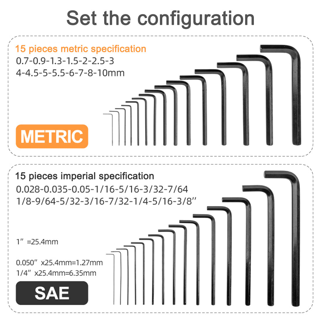 30-Piece Metric and Imperial Hex Key Wrench Set for DIY Projects - Precision Tool Kit Accessories Diyengmod