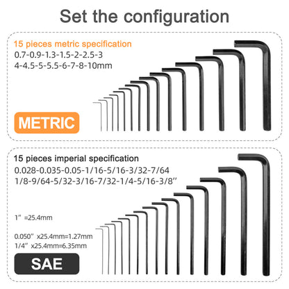 30-Piece Metric and Imperial Hex Key Wrench Set for DIY Projects - Precision Tool Kit Accessories Diyengmod