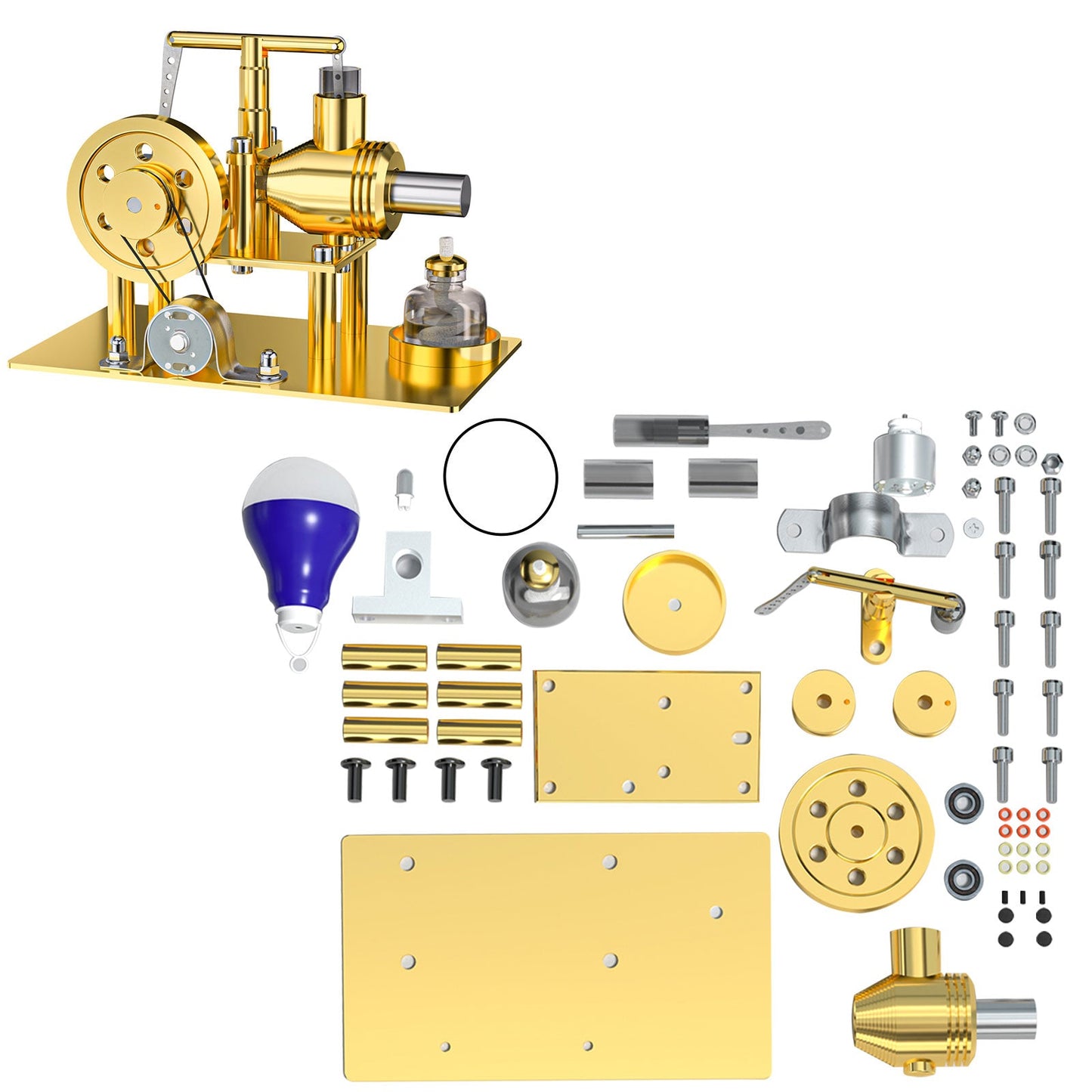 Creative Metal Stirling Engine Assembly Kit - Educational DIY Hot Air Model with Mini Generator Stirling Engine Diyengmod