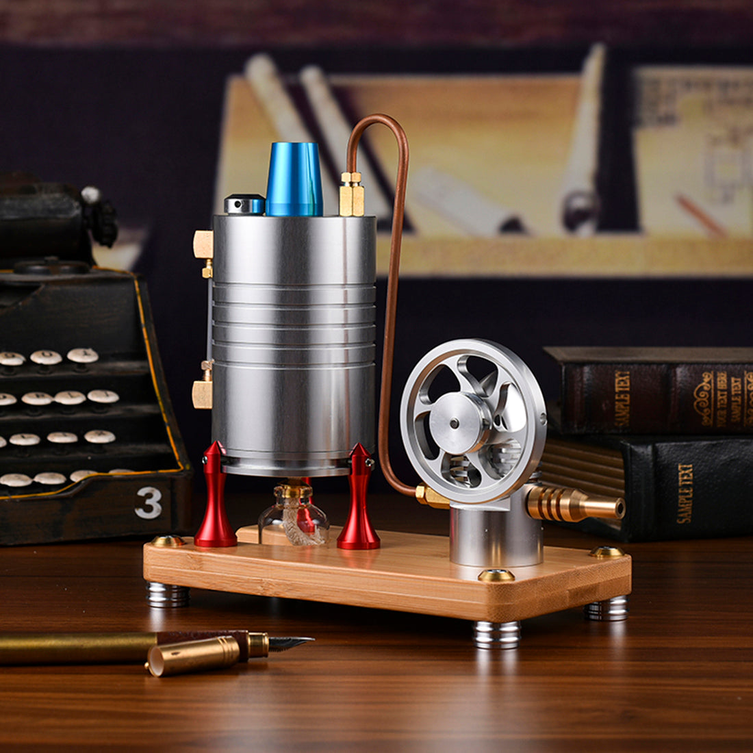 Classic Metal Vertical Steam Engine Model with Alcohol Lamp and Base - DIY Educational Kit Steam Engine Diyengmod