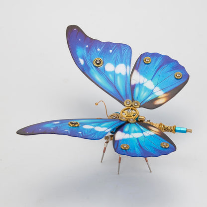 Steampunk 3D Metal Butterfly Model Kit - 3 Distinct Styles: Morpho Helena, Papilio Ulysses & Dichorragia Nesimachus (200+ Parts, Blue) 3D Puzzle Model Kit Diyengmod