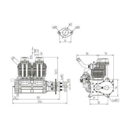 60cc NGH GF60i2-E Inline Twin-Cylinder Four-Stroke Gasoline Engine with Electric Starter for RC Airplanes Engine Model Diyengmod