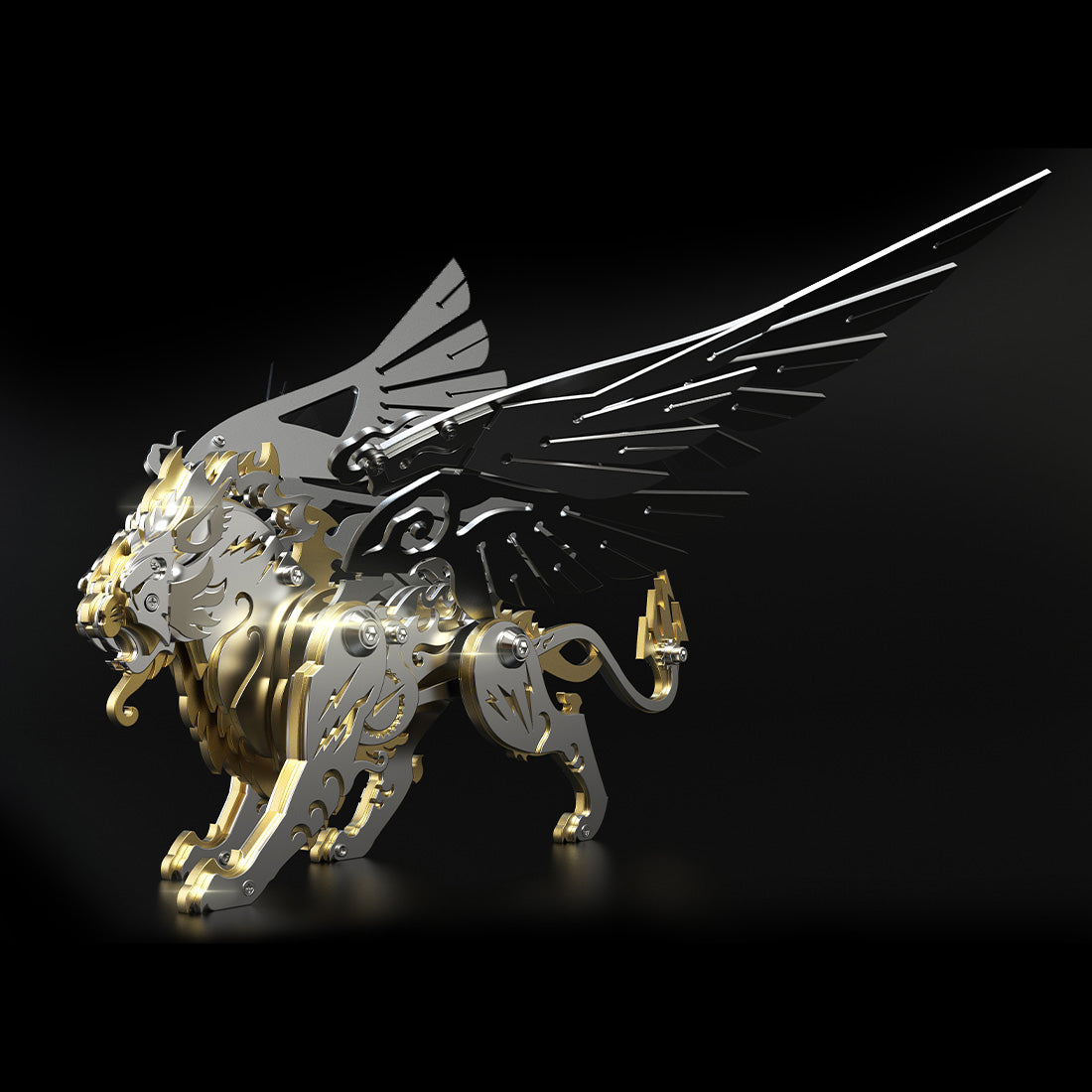 Metal Tiger 3D Puzzle DIY Model Kit - Ancient Chinese Beast Mechanical Assembly Craft in Black and Gold 3D Puzzle Model Kit Diyengmod