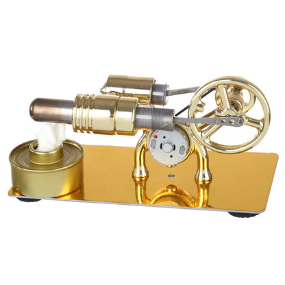 Golden Hot Air Stirling Engine Model with LED Lighting - External Combustion Science Toy Stirling Engine Diyengmod