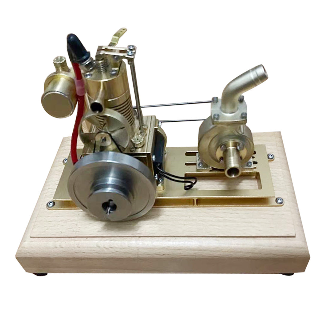 Miniature 1.6cc Vertical Air-Cooled Gasoline Engine Model with Vane Pump and Wooden Base Engine Models Diyengmod