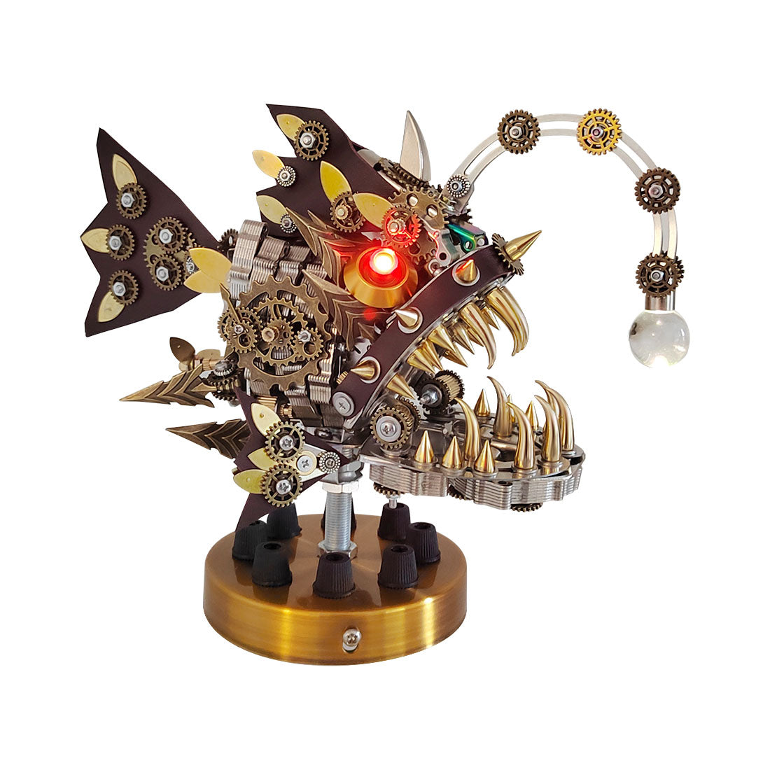 Steampunk 3D Metal Anglerfish Puzzle Model with Luminous Bulb - 1064 PCS DIY Assembly Gift 3D Puzzle Model Kit Diyengmod Version 2023