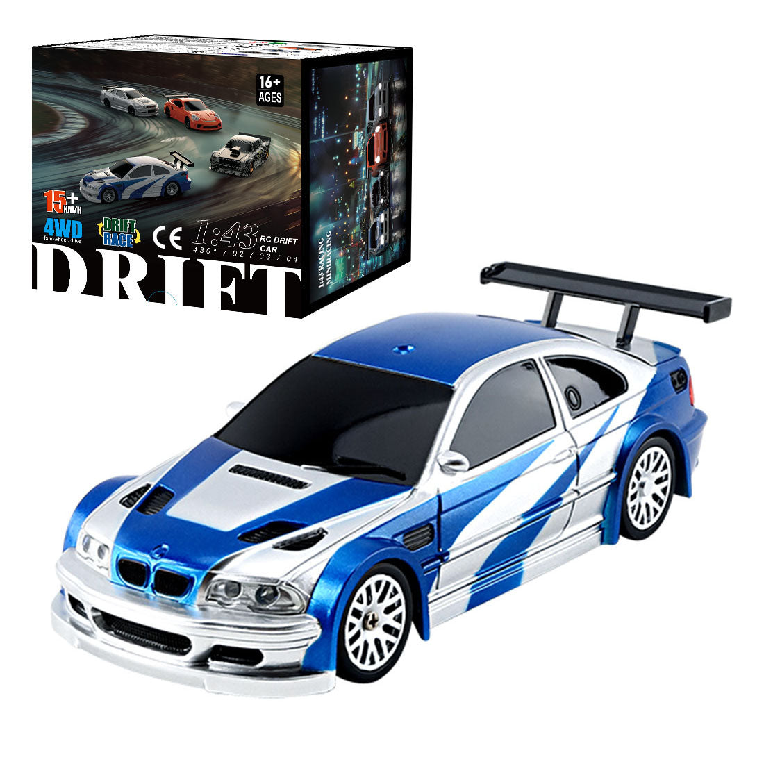 1/43 Scale 2.4G 4WD Electric Mini Drift Racing Car - DIYEngMod Ultimate Edition RC Car Diyengmod RTR Version Blue and White