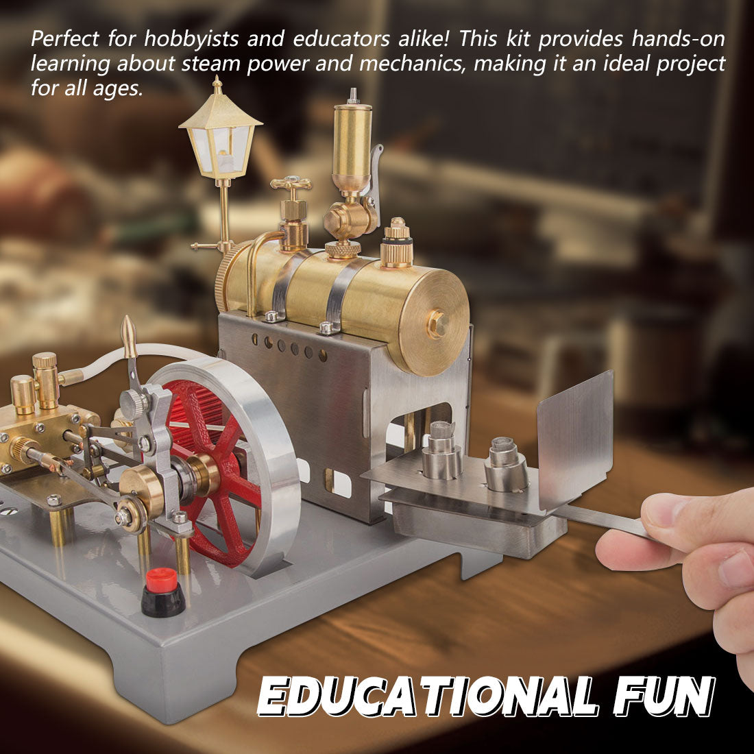 RETROL SE-02 Complete Metal Stationary Steam Engine Kit with Functional Boiler, Generator, and Illuminating Street Lamp Steam Engine Diyengmod