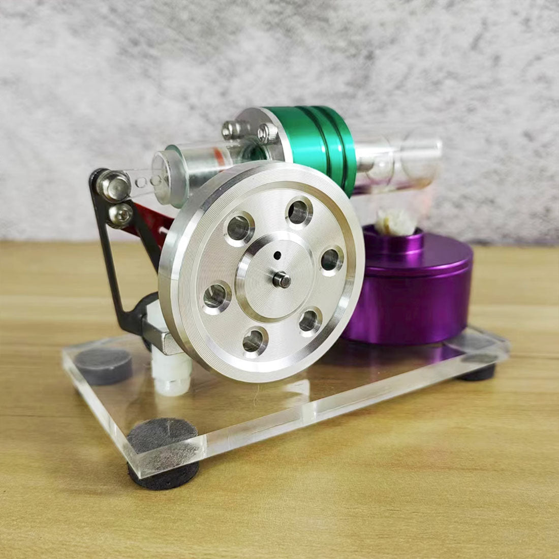 Colorful Mini Beta Hot Air Stirling Engine Model with Wooden Base Stirling Engine Diyengmod