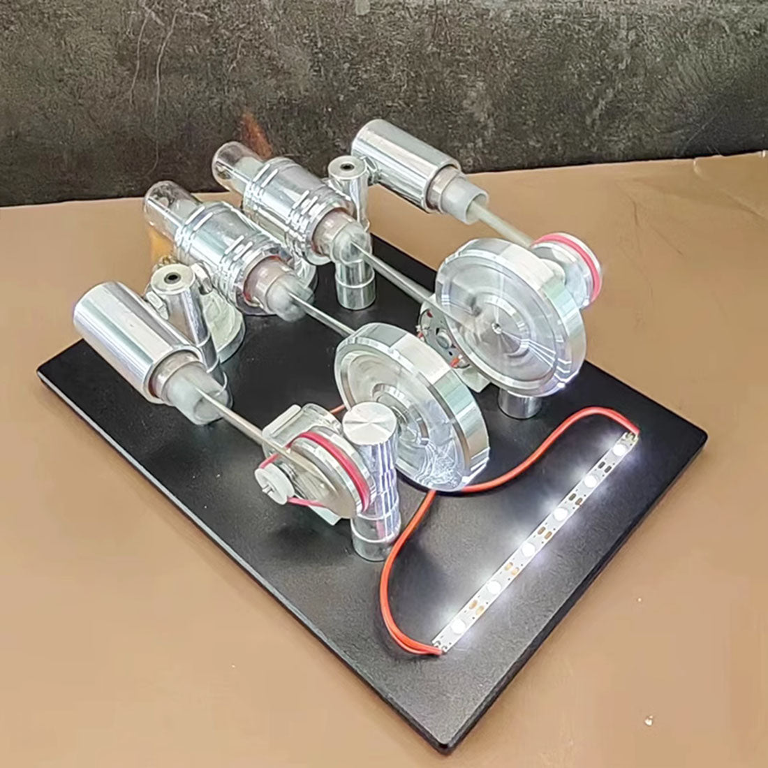 Inline Four-Cylinder Hot Air Stirling Engine Model - External Combustion Power Generator Steam Engine Diyengmod