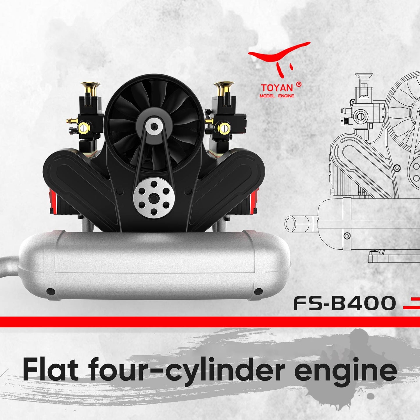 TOYAN FS-B400 14cc Boxer Engine Model Kit - Horizontal Opposed 4 Cylinder Nitro H4 Engine Toyan Engine Diyengmod