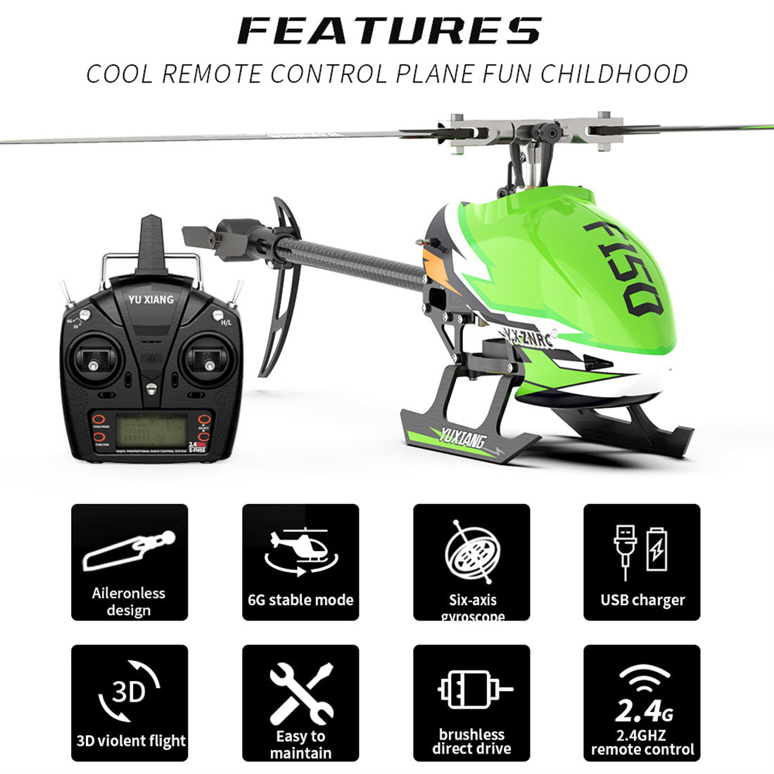 YU XIANG F150 RTF Brushless RC Helicopter Model with 6CH Remote Control - 2.4G Technology RC Airplane Diyengmod