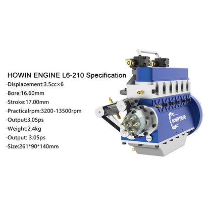 HOWIN L6-210 21cc Mini Inline Six-Cylinder Four-Stroke Water-Cooled Gasoline Engine Model Kit for DIY Enthusiasts DIY Engine Diyengmod