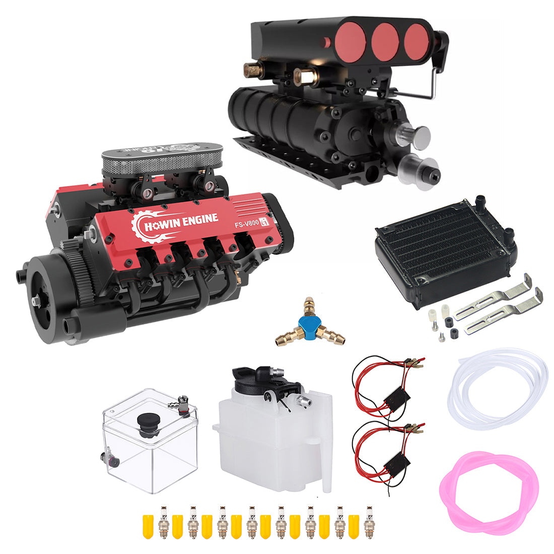 TOYAN 28cc V8 Engine FS-V800 Model Kit with Supercharger and Accessories RC Engine Diyengmod Gasoline V8 and Supercharger and Start Kit