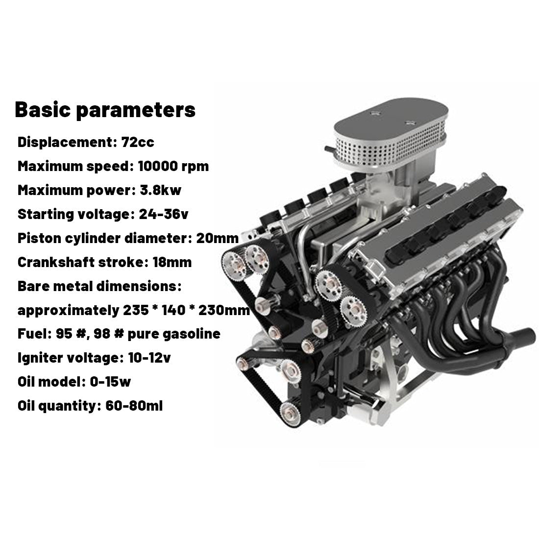 ENJOMOR GS-V12 72CC DOHC V12 Engine – High-Performance Water-Cooled Gasoline Engine Model with Electric Start Engine Model Diyengmod