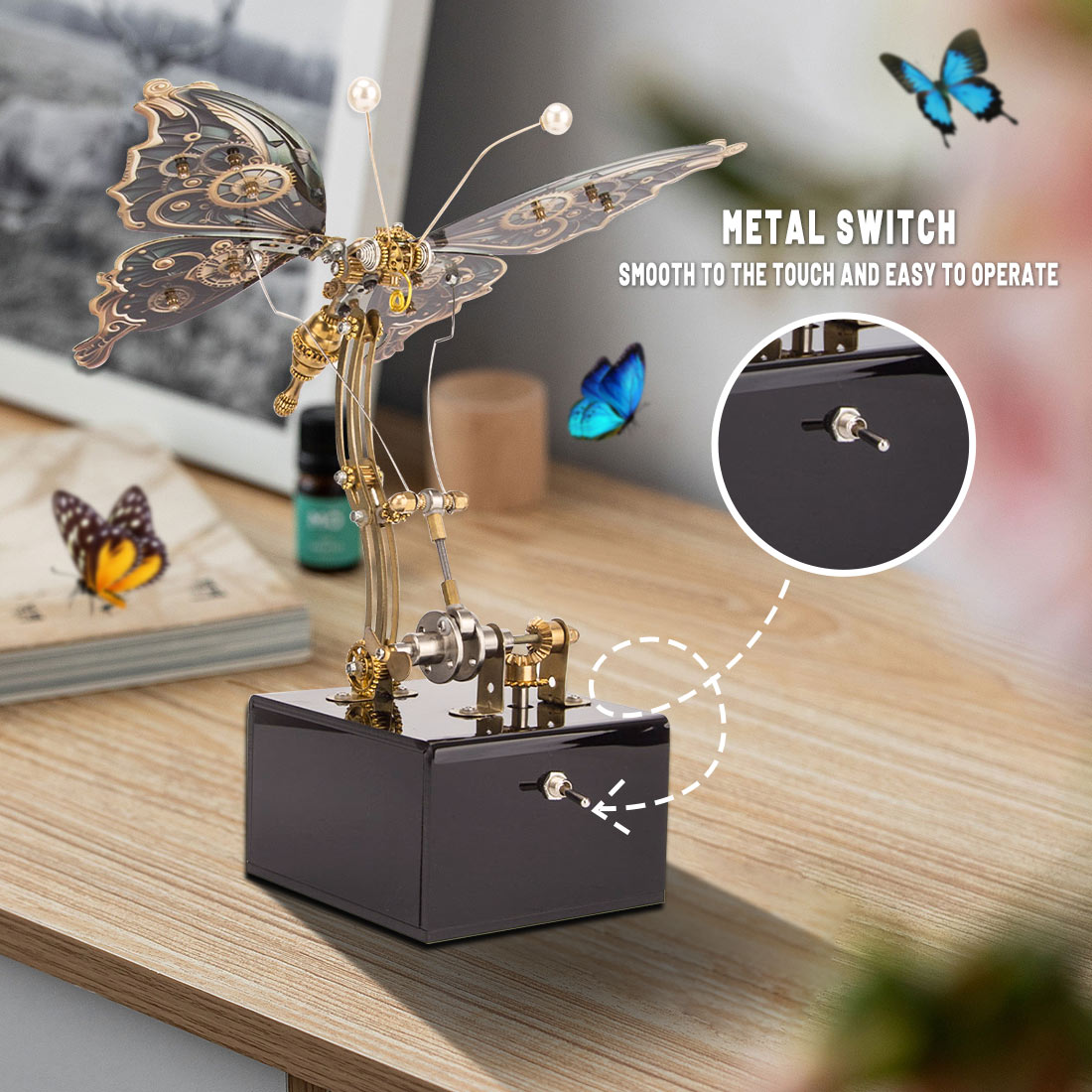 Dynamic Butterfly Metal Model Kit with Music Box - 3D DIY Mechanical Assembly 3D Puzzle Model Kit Diyengmod