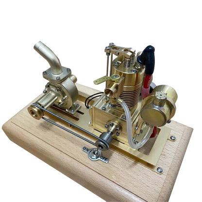 Miniature 1.6cc Vertical Air-Cooled Gasoline Engine Model with Vane Pump and Wooden Base Engine Models Diyengmod