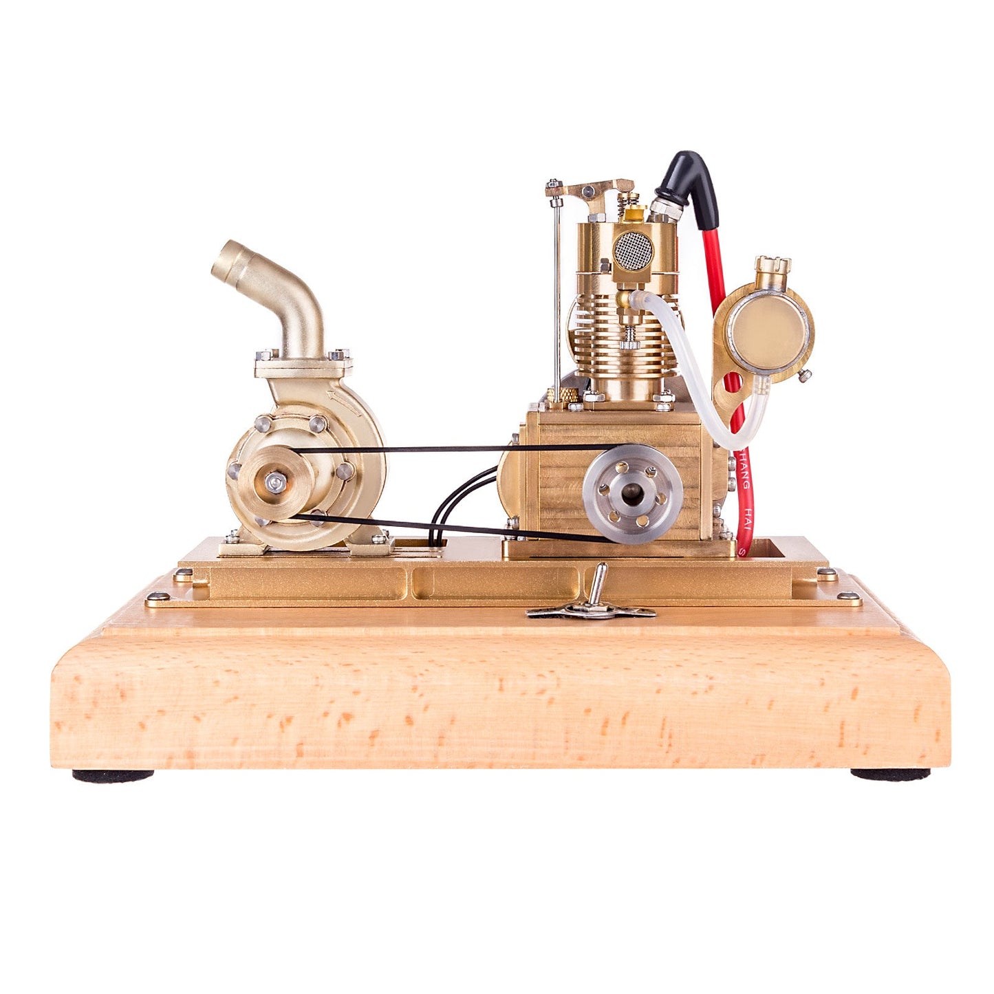 Miniature 1.6cc Vertical Air-Cooled Gasoline Engine Model with Vane Pump and Wooden Base Engine Models Diyengmod