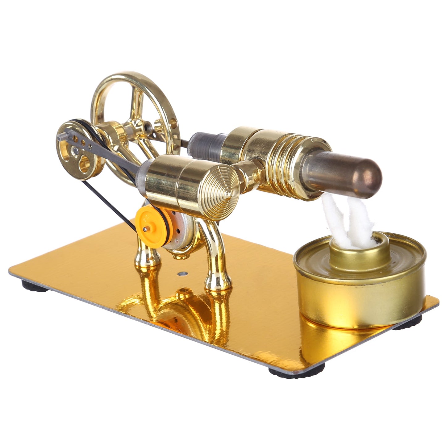 Golden Hot Air Stirling Engine Model with LED Lighting - External Combustion Science Toy Stirling Engine Diyengmod