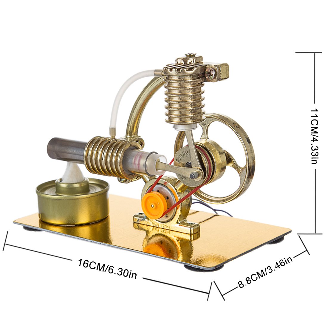 L-Shape Single Cylinder Stirling Engine Generator Model with Large Bulb and Exquisite Design Stirling Engine with LED Diyengmod