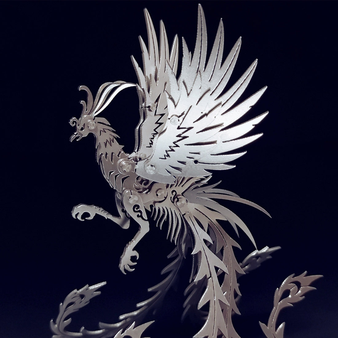 Metallic Silver Phoenix 3D Puzzle Assembly Kit - DIY Mechanical Jigsaw Craft for Creative Gifts 3D Puzzle Model Kit Diyengmod