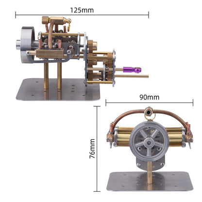 Compact 4-Cylinder Opposed Steam Engine Model with Gearbox for Miniature Model Ships Steam Engine Diyengmod