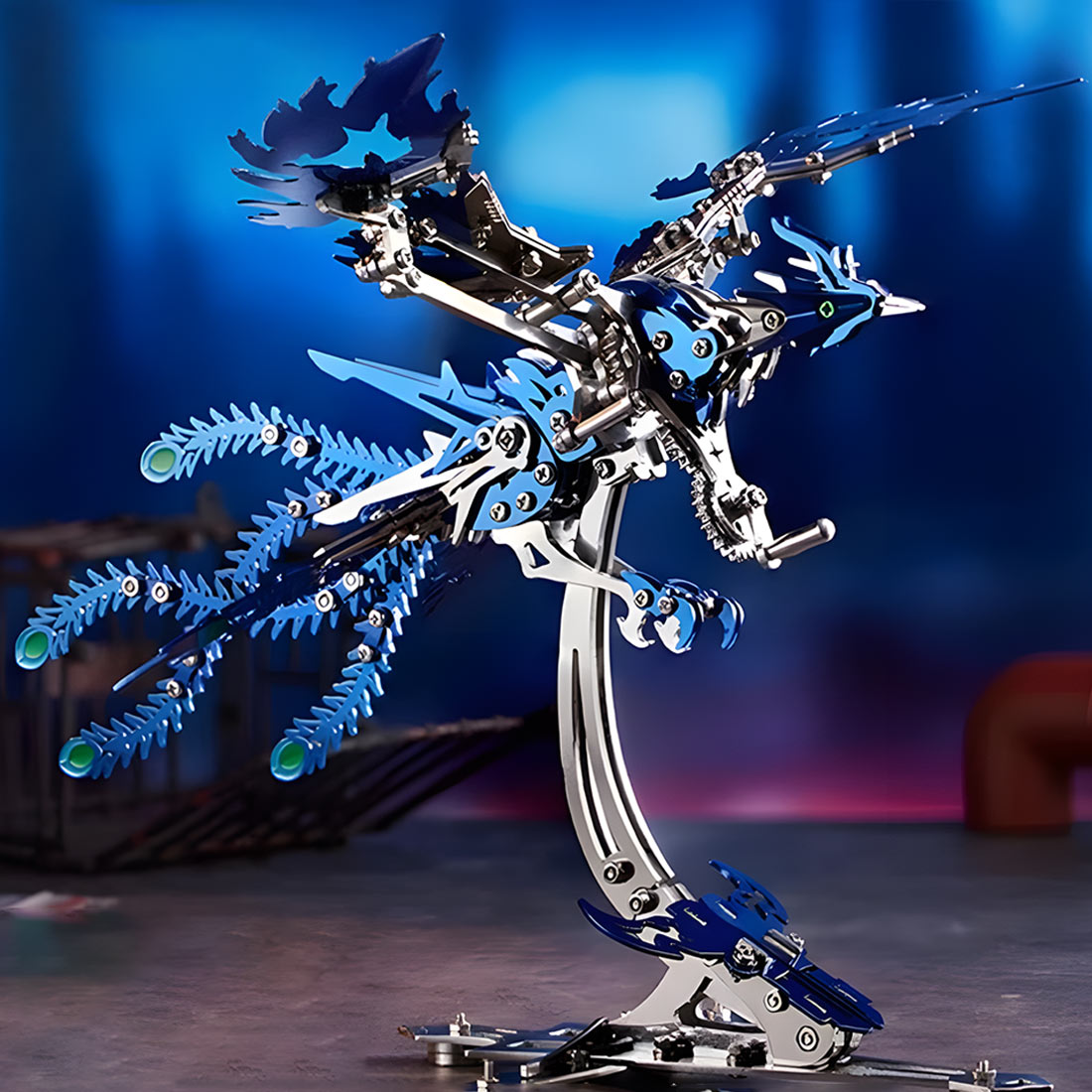 DIY Mechanical Phoenix Flapping Wings 3D Metal Puzzle Kit - 358 Pieces 3D Puzzle Model Kit Diyengmod Blue