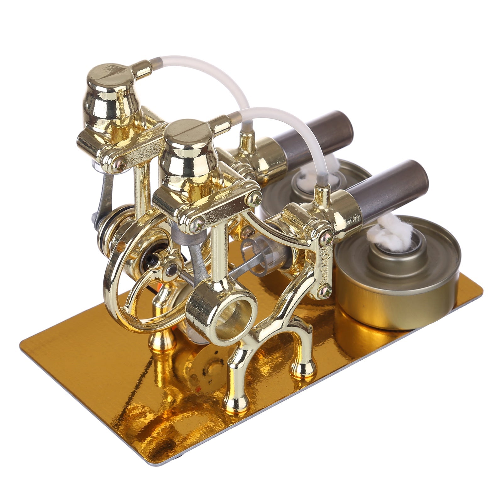 L-Type Double Cylinder Stirling Engine Educational Generator Model with LED Lights and Bulb for Science Learning and Experimentation Multi-Cylinder Stirling Engine Diyengmod