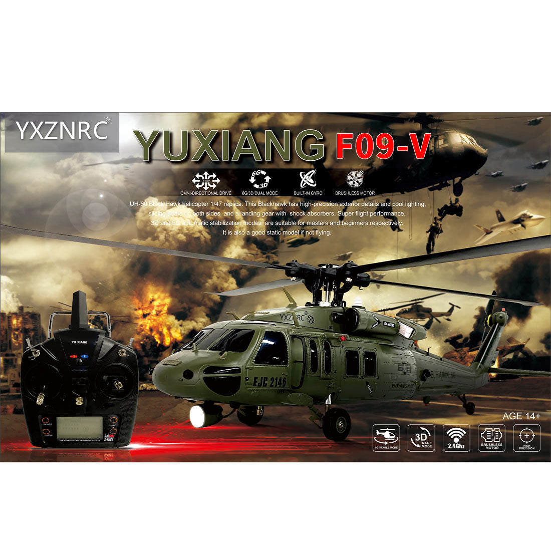 YU XIANG YXZNRC F09-V 1/47 Scale 2.4G 6CH Brushless Flybarless RC Helicopter with 3D Stunt Capabilities RC Airplanes Diyengmod