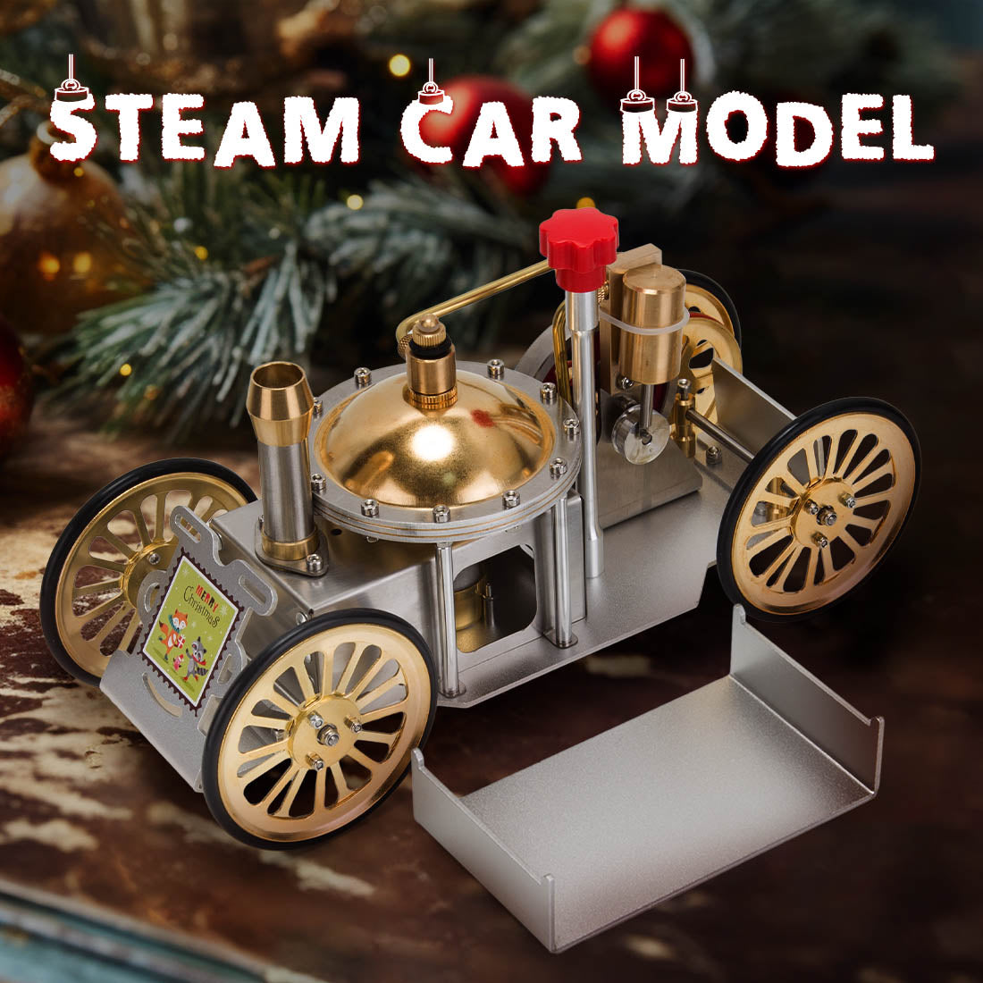 ENJOMOR Vintage Steam-Powered Automobile Model - Retro Educational STEM Toy for Christmas Gift Collection Engine Model Diyengmod