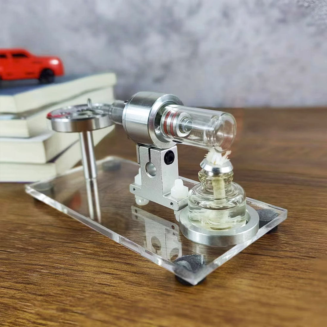 STL-HS Beta Hot Air Stirling Engine Model with Horizontal Flywheel and Wooden Base Stirling Engine Diyengmod