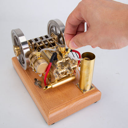 Holt H76 5CC Antique Horizontal Twin-Cylinder Gasoline Engine Model with Dual Flywheel and Water Cooling System Engine Models Diyengmod
