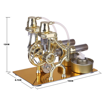 L-Type Double Cylinder Stirling Engine Educational Generator Model with LED Lights and Bulb for Science Learning and Experimentation Multi-Cylinder Stirling Engine Diyengmod