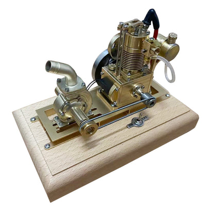 Miniature 1.6cc Vertical Air-Cooled Gasoline Engine Model with Vane Pump and Wooden Base Engine Models Diyengmod