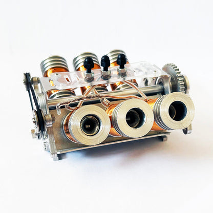 V6 Brushless Electromagnetic Engine Model for 1/10 Scale RC Cars and Ships - Metal Double-Piston Technology Toy Engine Models Diyengmod