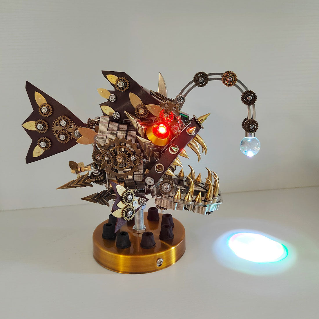 DIY Steampunk 3D Metal Lantern Fish Model - Color Changing Anglefish Lamp Assembly Kit (700 Pieces) 3D Puzzle Model Kit Diyengmod