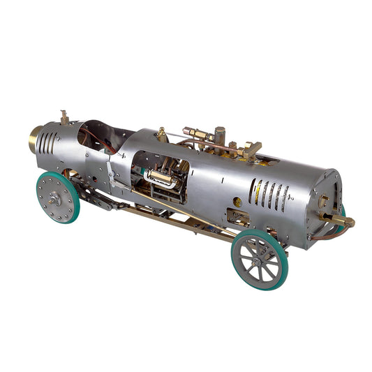 Retro RC Steam-Powered Vehicle Model with V4 Engine, Gearbox & Boiler - 1/10 Scale Assembly Kit Steam Engine Diyengmod KIT No Transmitter Receiver and Battery