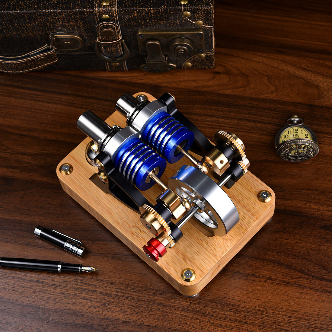 ENJOMOR Alpha Double-Cylinder Dual-Piston Hot Air Stirling Engine Model for Science and Education Enthusiasts Engine Models Diyengmod