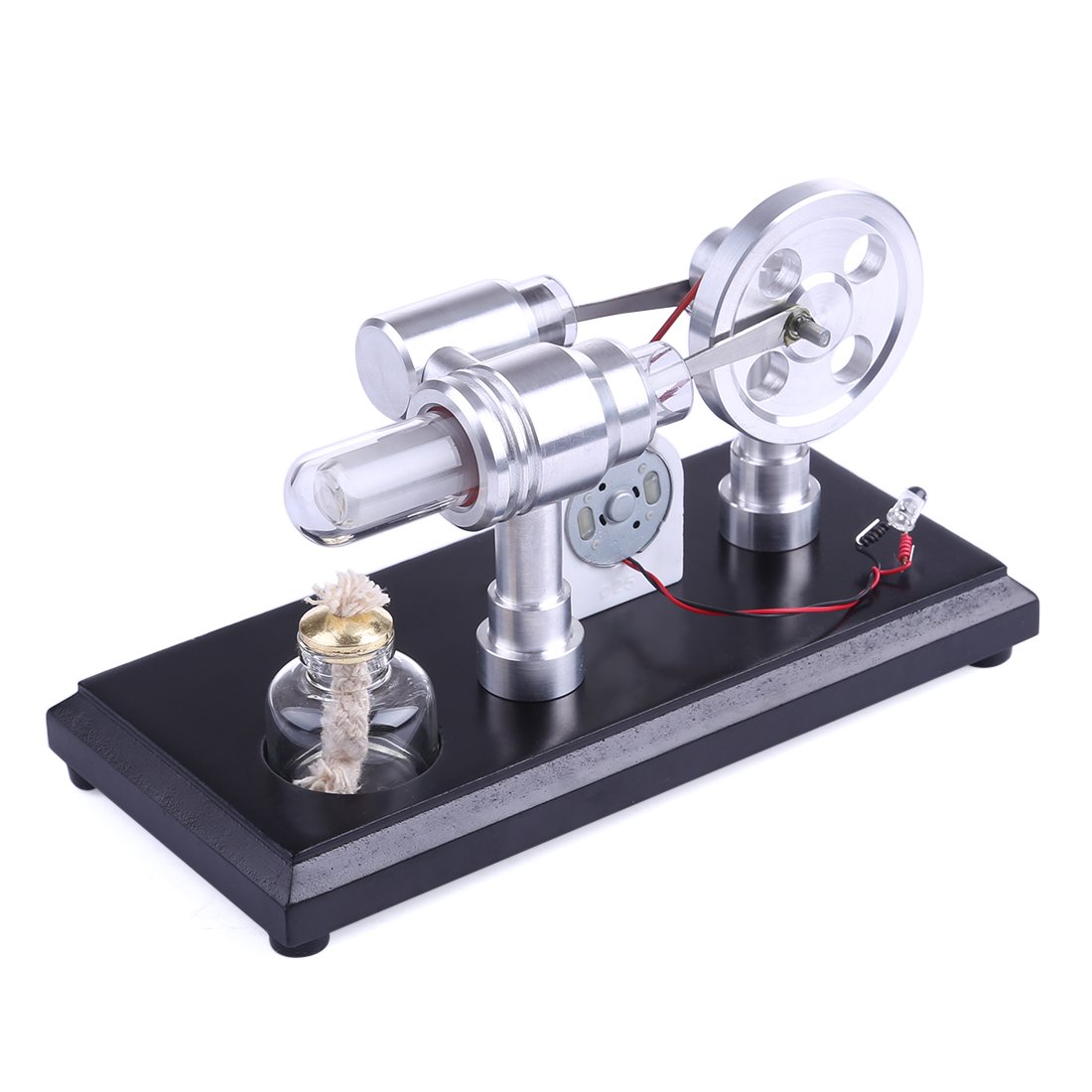 Double-Cylinder Stirling Engine Generator Kit with Colorful LED Lights and DIY Accessories Stirling Engine with LED Diyengmod