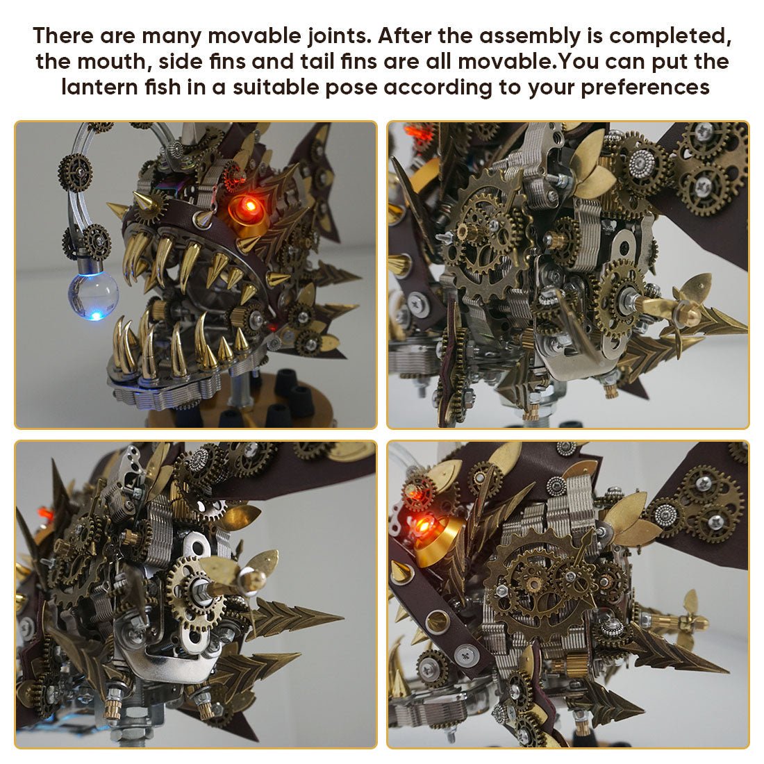 Steampunk 3D Metal Anglerfish Puzzle Model with Luminous Bulb - 1064 PCS DIY Assembly Gift 3D Puzzle Model Kit Diyengmod