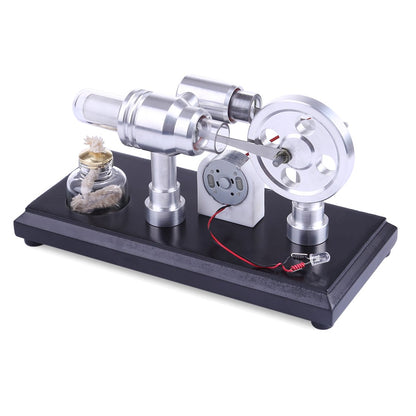 Double-Cylinder Stirling Engine Generator Kit with Colorful LED Lights and DIY Accessories Stirling Engine with LED Diyengmod